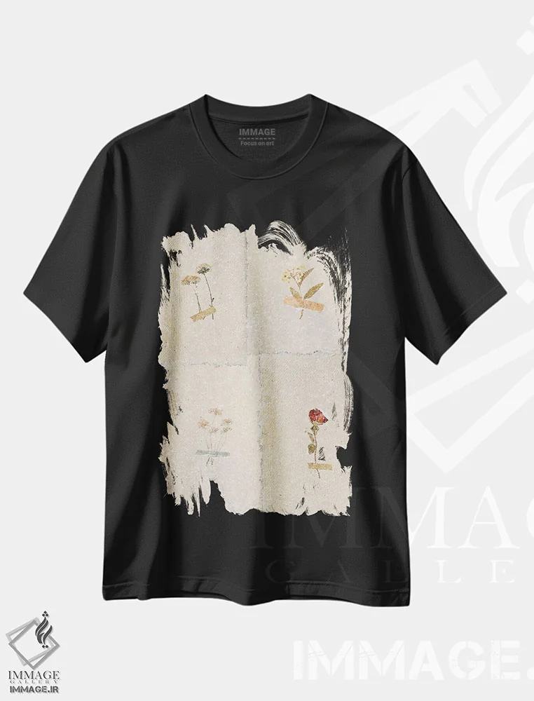 تیشرت مشکی طرح دار مجموعه گل قدیمی، مدیوم اثر پیج ترنر | فروشگاه ایماژ