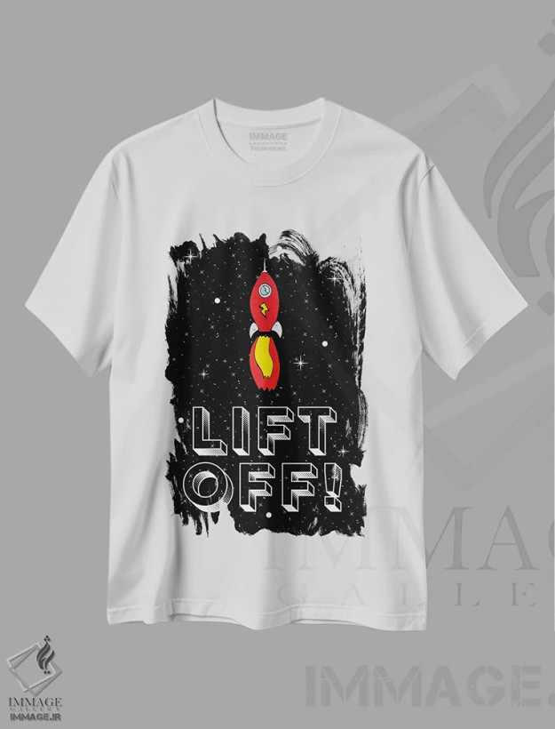 تیشرت سفید طرح دار پرواز! شلیک موشک فضایی، هنر دیجیتال اثر پیج ترنر | فروشگاه ایماژ