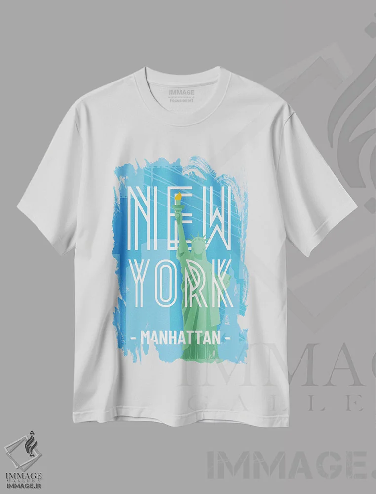 تیشرت سفید طرح دار نیویورک و منهتن با مجسمه آزادی درهم تنیده، هنر دیجیتال اثر پیج ترنر | immage.ir