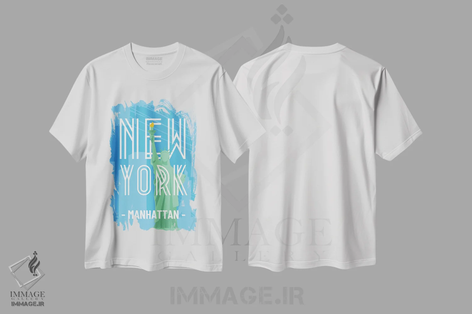 تیشرت سفید طرح دار نیویورک و منهتن با مجسمه آزادی درهم تنیده، هنر دیجیتال اثر پیج ترنر | immage.ir