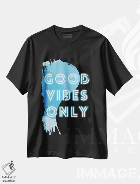 تیشرت مشکی طرح دار "فقط انرژی مثبت نئونی" در آبی رترو، هنر دیجیتال اثر پیج ترنر | فروشگاه ایماژ