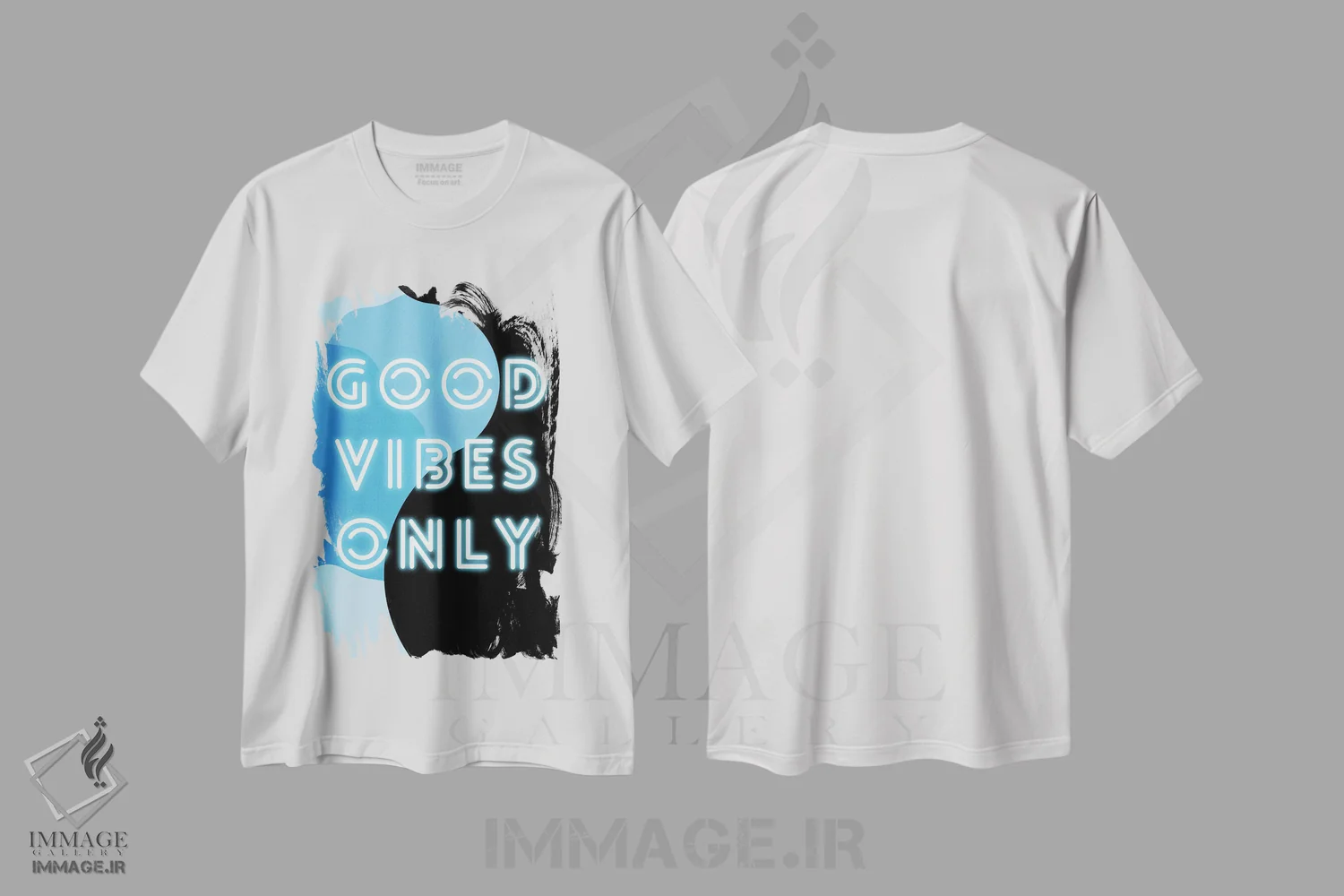 تیشرت سفید طرح دار "فقط انرژی مثبت نئونی" در آبی رترو، هنر دیجیتال اثر پیج ترنر | immage.ir