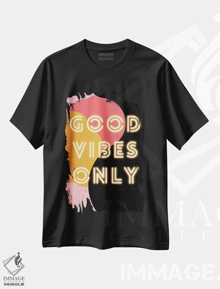 تیشرت مشکی طرح دار "فقط انرژی مثبت نئونی" در صورتی رترو، هنر دیجیتال اثر پیج ترنر | immage.ir
