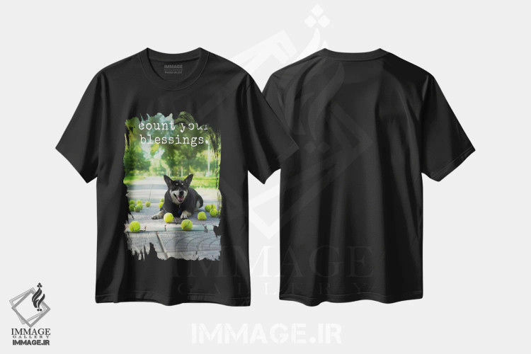 تیشرت مشکی طرح دار برکت ها، مدیوم اثر داگ ایز گود اند کت ایز گود | فروشگاه ایماژ