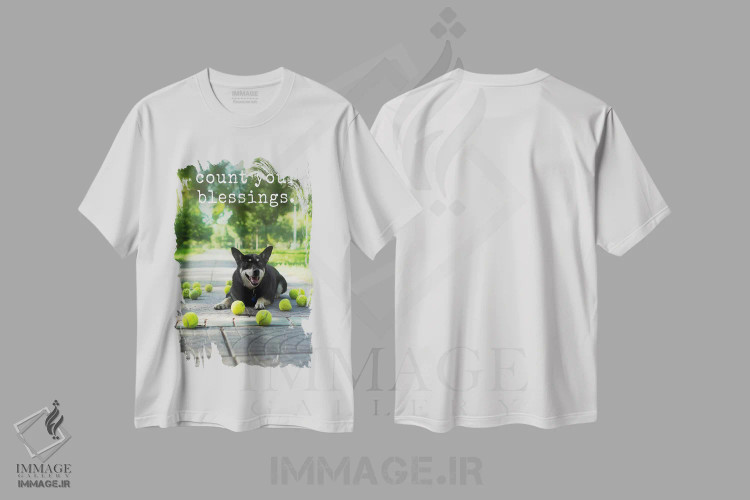 تیشرت سفید طرح دار برکت ها، مدیوم اثر داگ ایز گود اند کت ایز گود | immage.ir