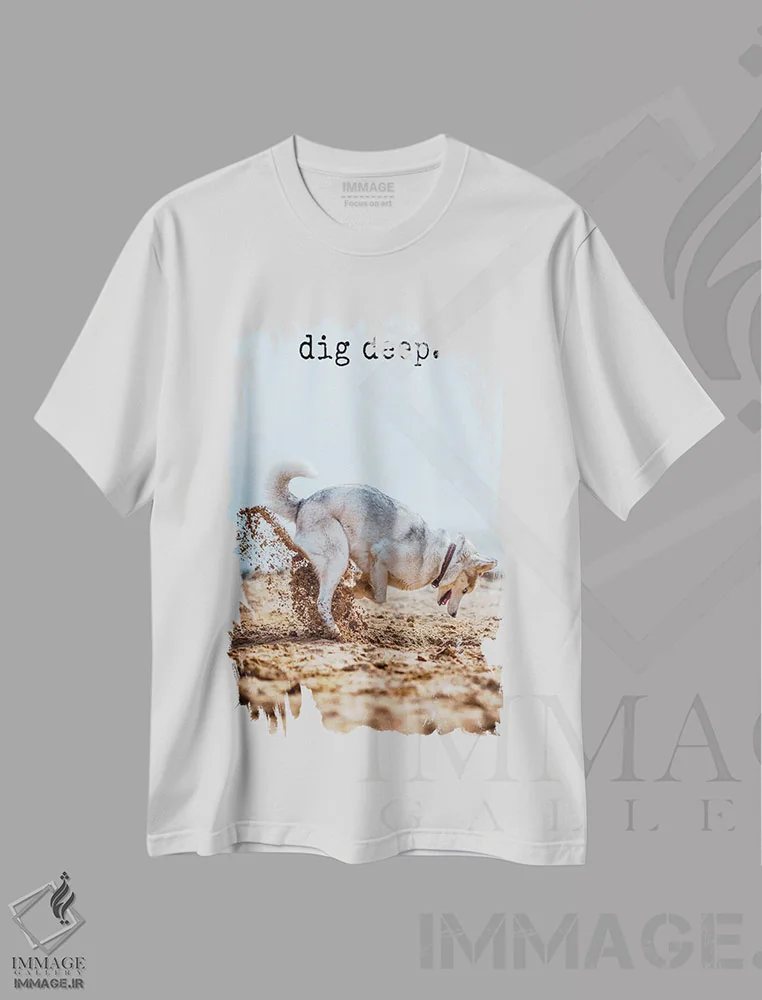 تیشرت سفید طرح دار عمیق عمل کن، مدیوم اثر داگ ایز گود اند کت ایز گود | immage.ir