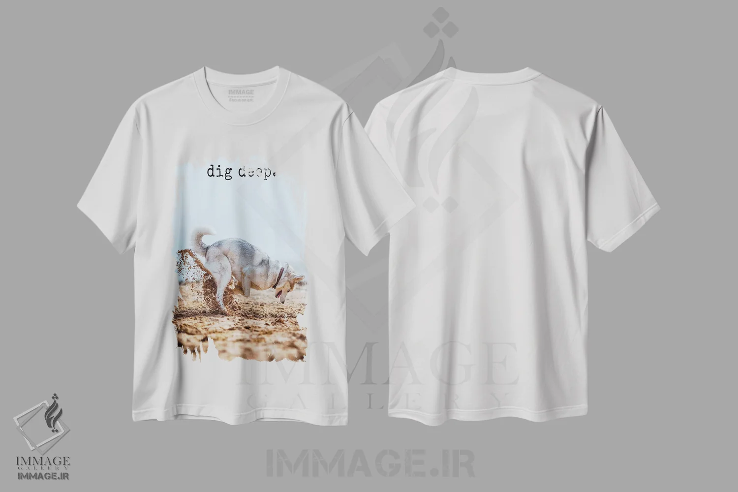 تیشرت سفید طرح دار عمیق عمل کن، مدیوم اثر داگ ایز گود اند کت ایز گود | immage.ir