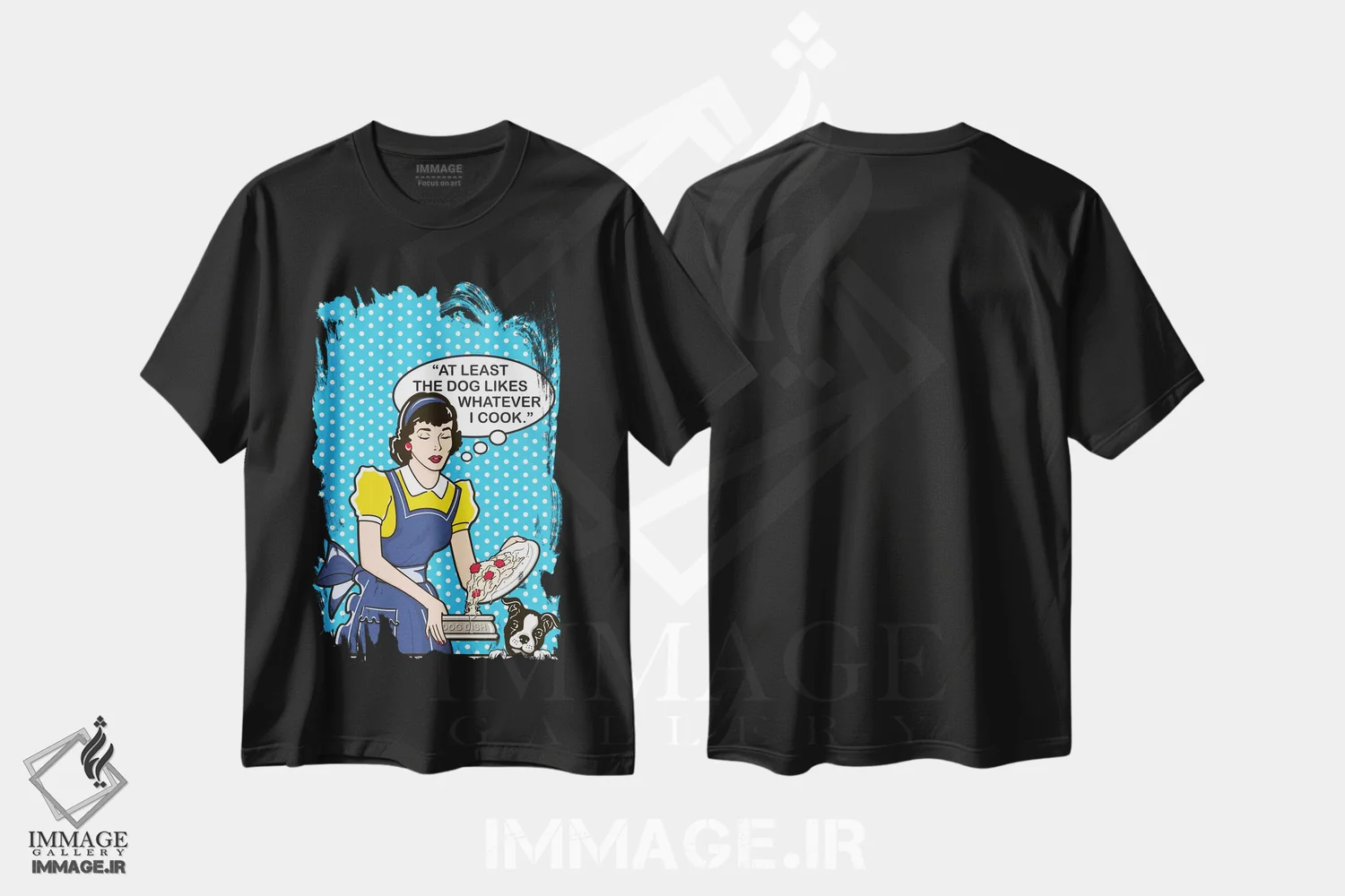 تیشرت مشکی طرح دار سگ عاشق آشپزی است، هنر فاخر معاصر اثر داگ ایز گود اند کت ایز گود | immage.ir
