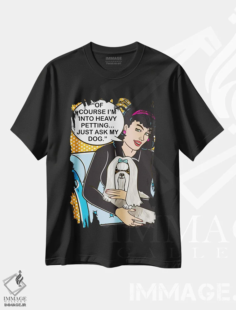 تیشرت مشکی طرح دار نوازش عاشقانه، هنر فاخر معاصر اثر داگ ایز گود اند کت ایز گود | فروشگاه ایماژ