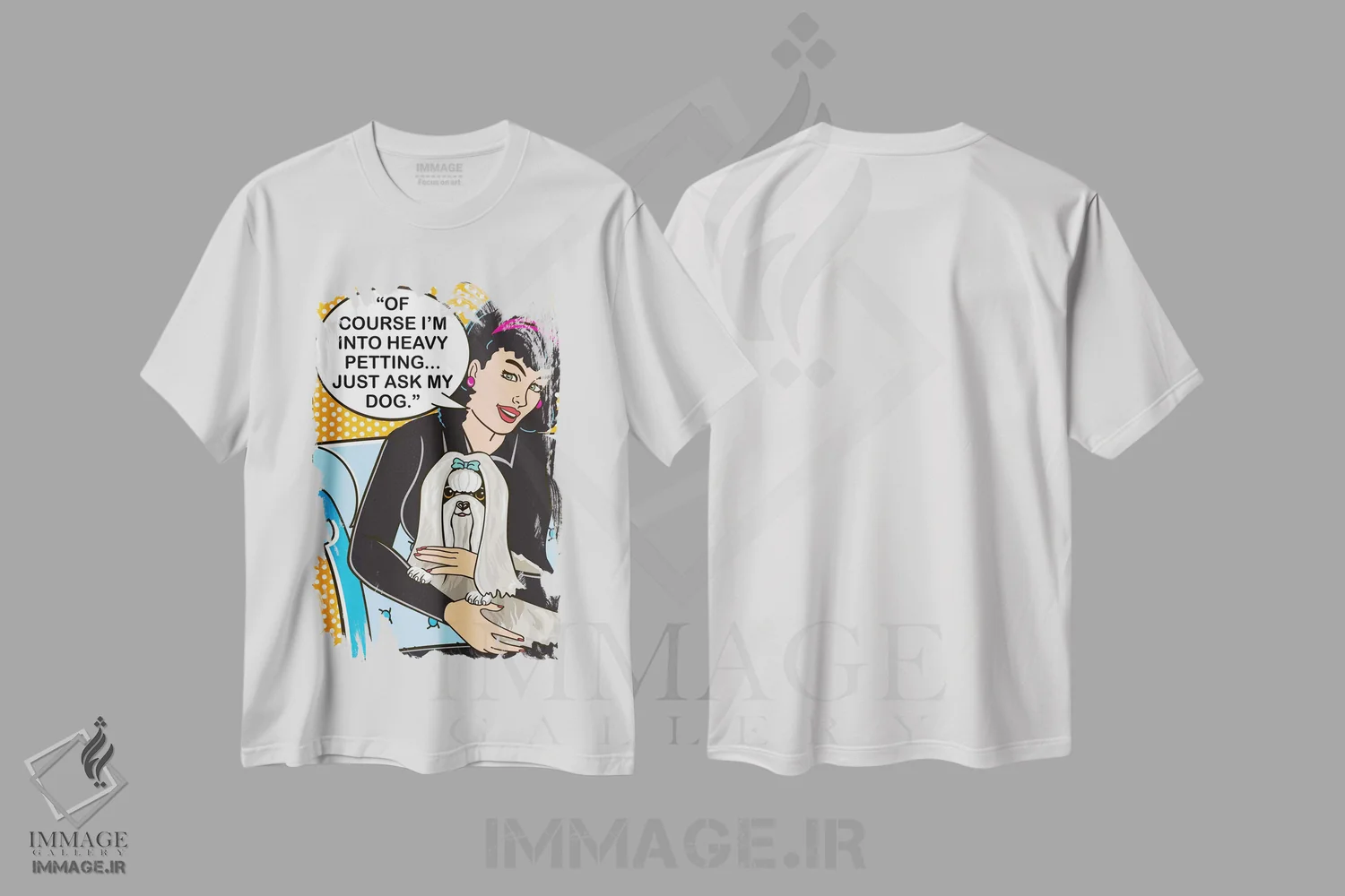 تیشرت سفید طرح دار نوازش عاشقانه، هنر فاخر معاصر اثر داگ ایز گود اند کت ایز گود | immage.ir