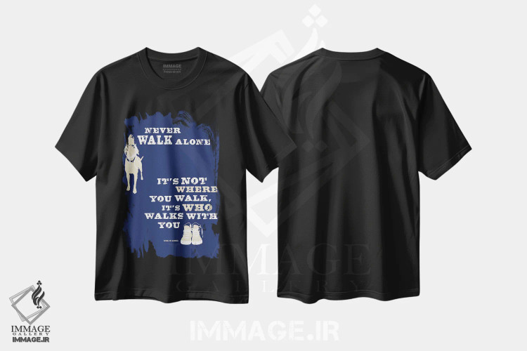 تیشرت مشکی طرح دار هرگز تنها قدم نزن II، هنر دیجیتال اثر داگ ایز گود اند کت ایز گود | فروشگاه ایماژ