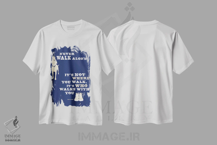 تیشرت سفید طرح دار هرگز تنها قدم نزن II، هنر دیجیتال اثر داگ ایز گود اند کت ایز گود | immage.ir