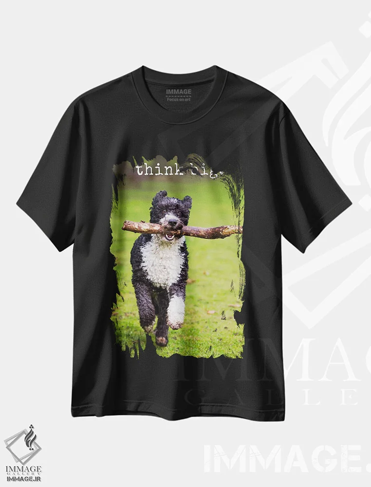 تیشرت مشکی طرح دار بزرگ بیندیش، مدیوم اثر داگ ایز گود اند کت ایز گود | immage.ir