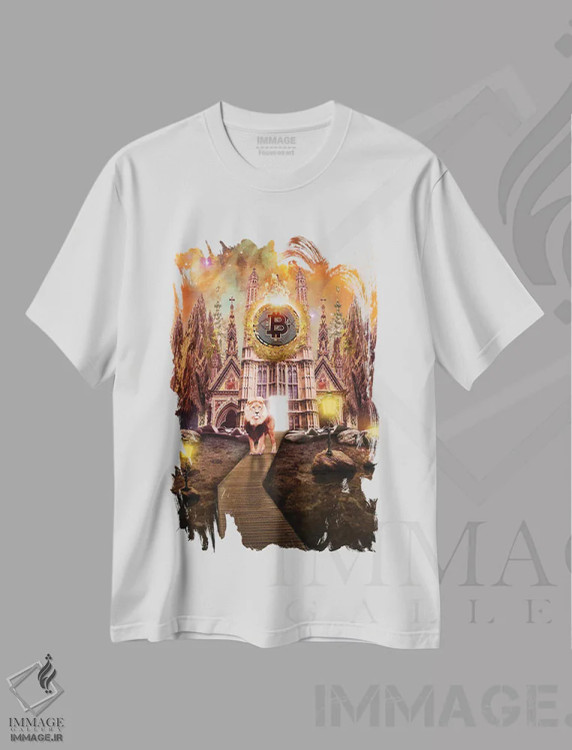 تیشرت سفید طرح دار رمزارز بیت کوین، هنر دیجیتال اثر رن دی | فروشگاه ایماژ