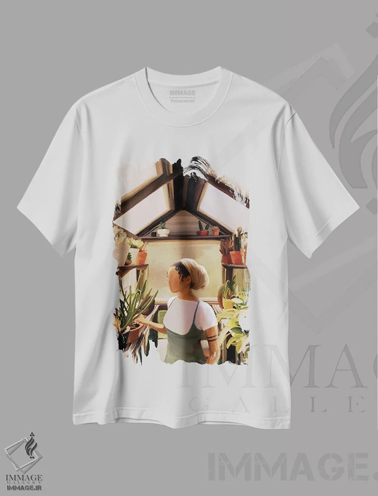 تیشرت سفید طرح دار لذت گلخانه، هنر آمریکایی آفریقایی تبار اثر اندیله | immage.ir