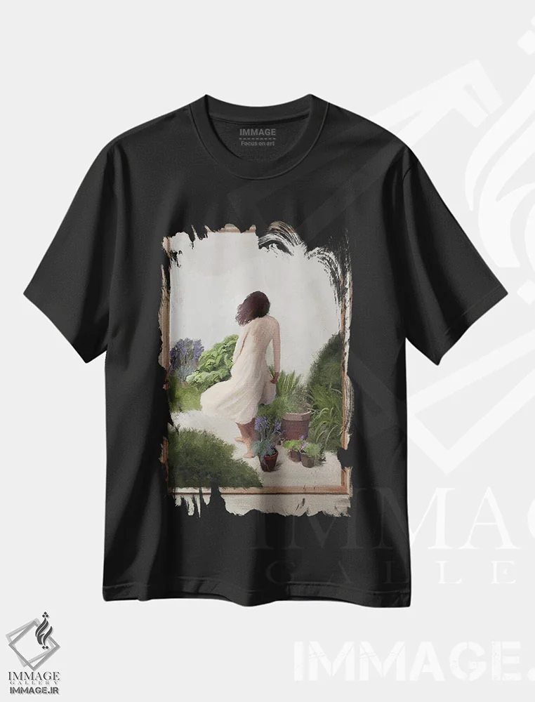 تیشرت مشکی طرح دار لباس سفید، هنر آمریکایی آفریقایی تبار اثر اندیله | فروشگاه ایماژ