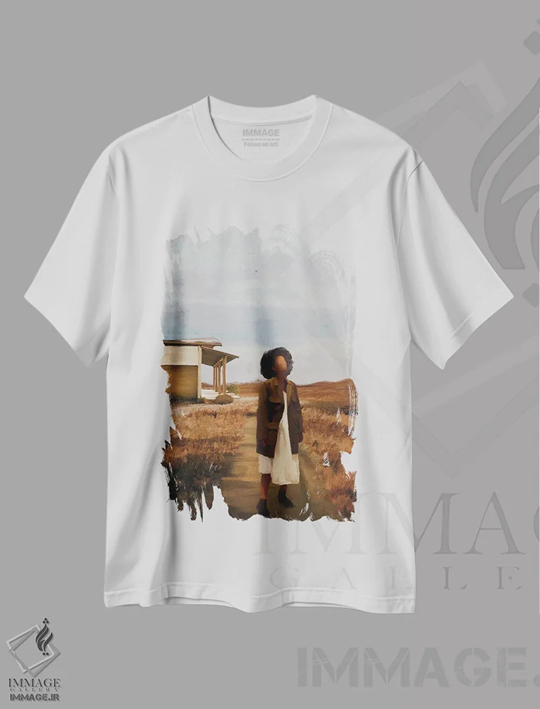 تیشرت سفید طرح دار در جستجوی هاو، هنر آمریکایی آفریقایی تبار اثر اندیله | فروشگاه ایماژ