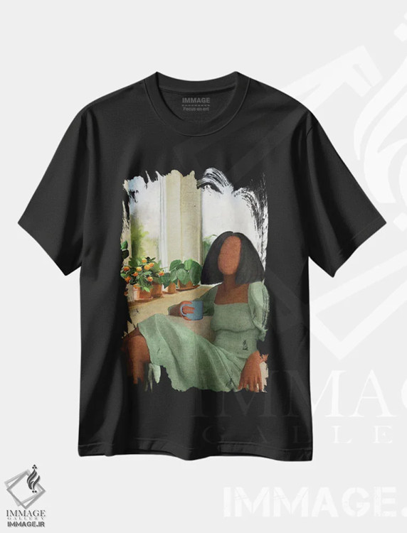 تیشرت مشکی طرح دار لباس سبز، هنر آمریکایی آفریقایی تبار اثر اندیله | immage.ir