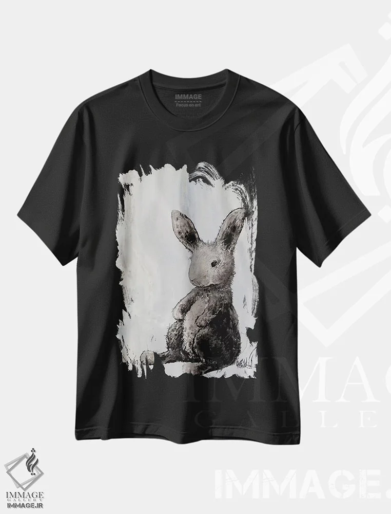 تیشرت مشکی طرح دار خرگوش روی مرمر I، تزئینی اثر دیان آرت | immage.ir