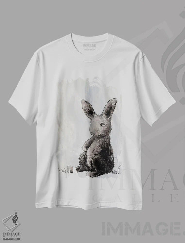 تیشرت سفید طرح دار خرگوش روی مرمر I، تزئینی اثر دیان آرت | فروشگاه ایماژ