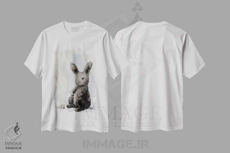 تیشرت سفید طرح دار خرگوش روی مرمر I، تزئینی اثر دیان آرت | فروشگاه ایماژ