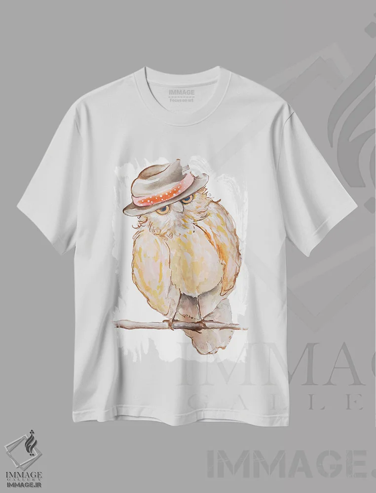تیشرت سفید طرح دار جغد جَزی، تزئینی اثر دیان آرت | immage.ir