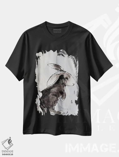 تیشرت مشکی طرح دار خرگوش روی مرمر II، تزئینی اثر دیان آرت | فروشگاه ایماژ