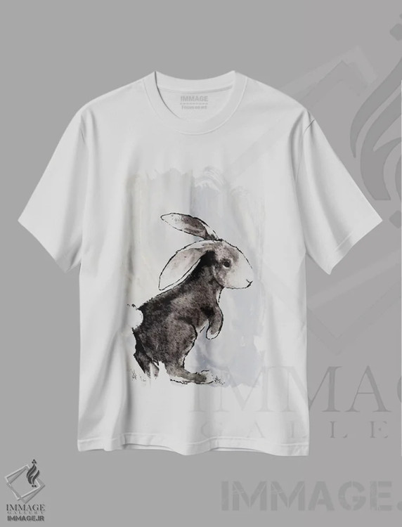 تیشرت سفید طرح دار خرگوش روی مرمر II، تزئینی اثر دیان آرت | immage.ir