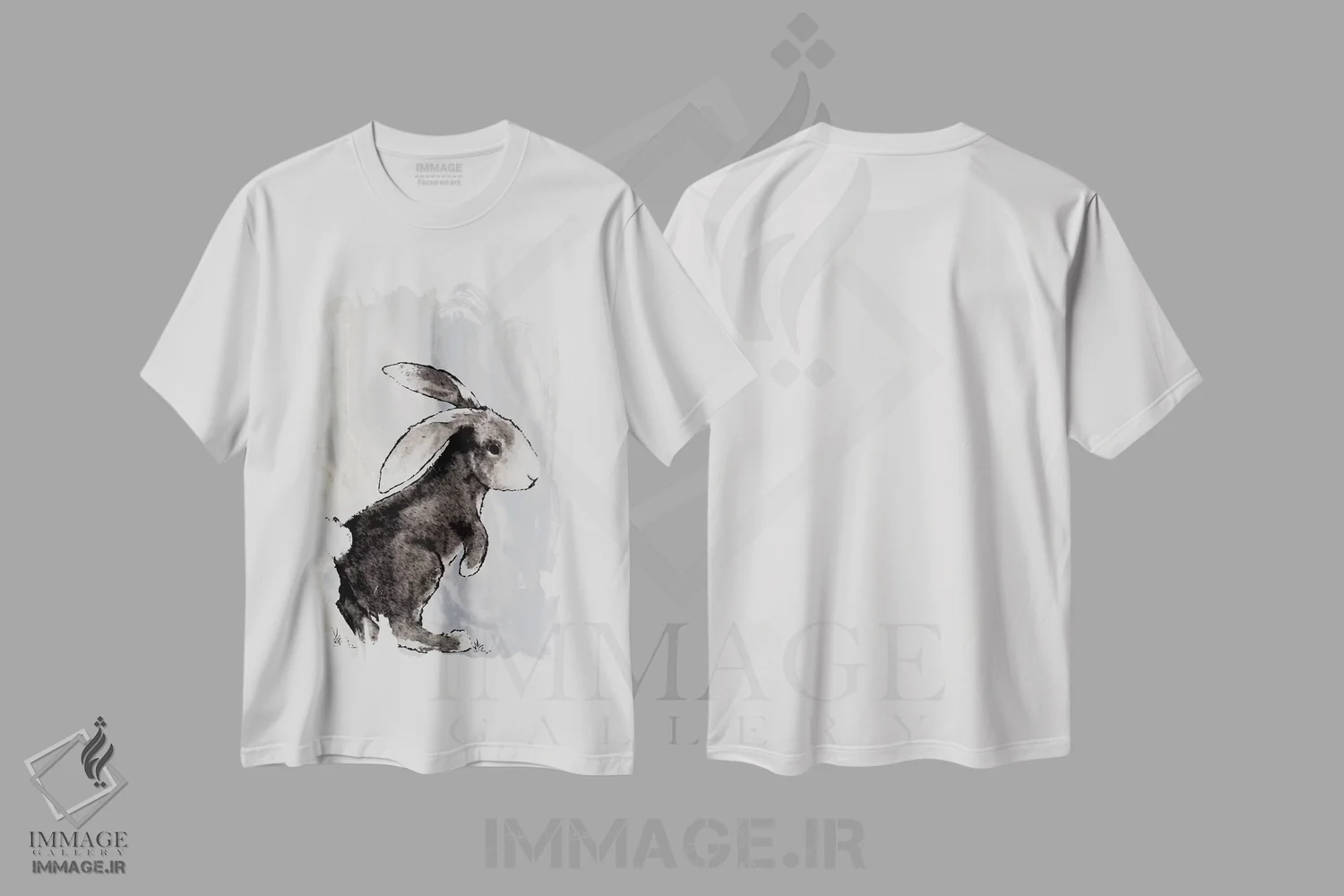تیشرت سفید طرح دار خرگوش روی مرمر II، تزئینی اثر دیان آرت | immage.ir