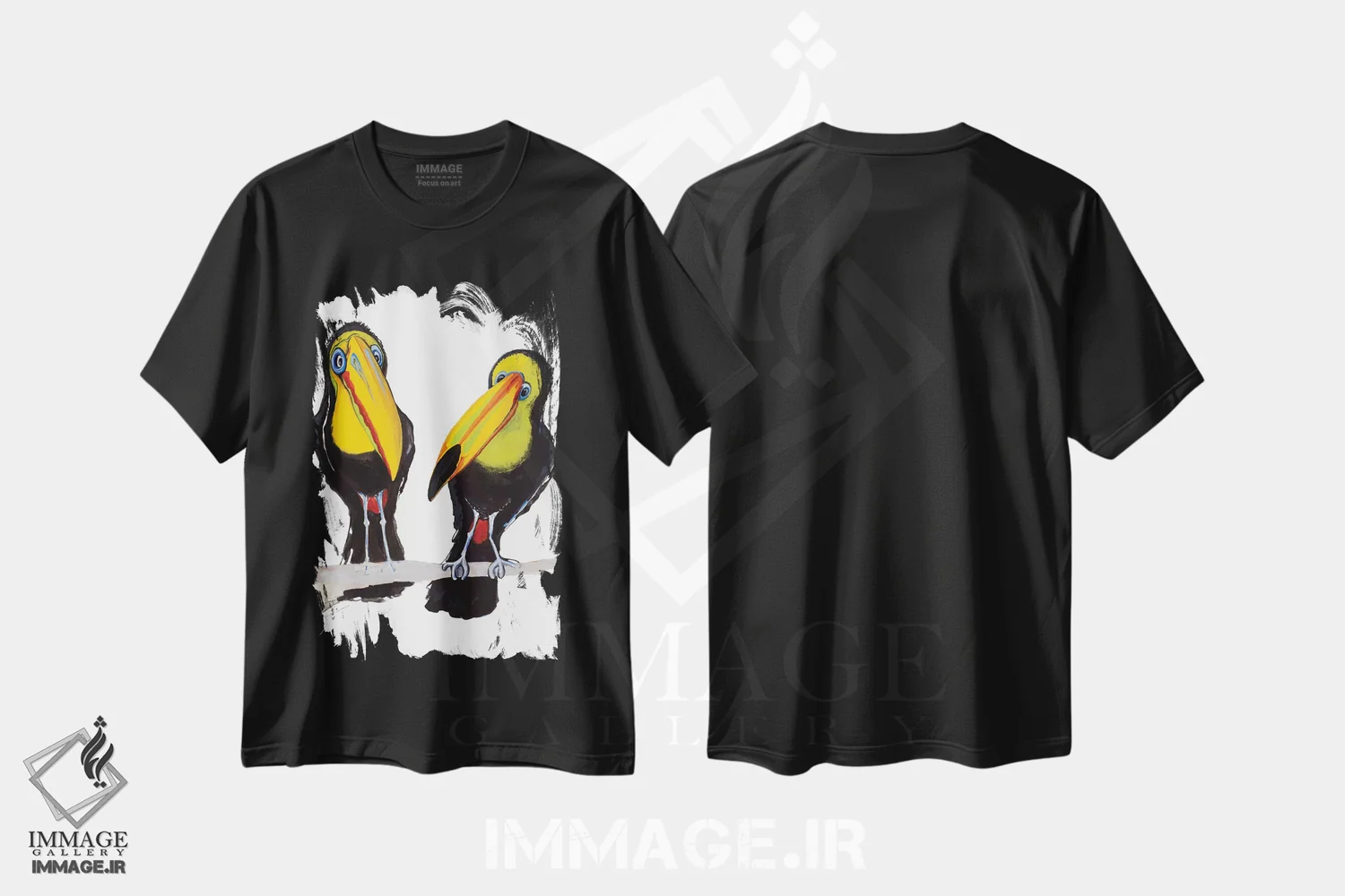 تیشرت مشکی طرح دار دو توکان، تزئینی اثر دیان آرت | immage.ir