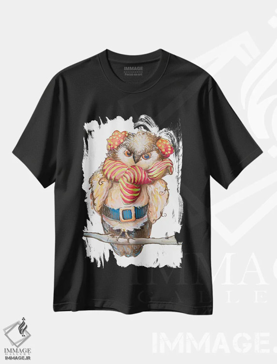 تیشرت مشکی طرح دار جغد زمستانی دنج، هنر دیجیتال اثر دیان آرت | فروشگاه ایماژ