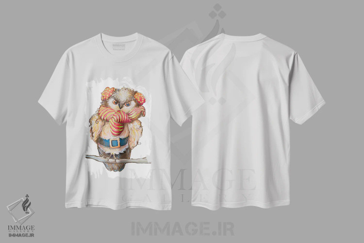 تیشرت سفید طرح دار جغد زمستانی دنج، هنر دیجیتال اثر دیان آرت | immage.ir