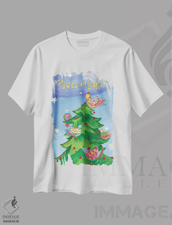 تیشرت سفید طرح دار پرندگان تعطیلات، تابلو و عبار ت های کریسمسی اثر دیان آرت | immage.ir