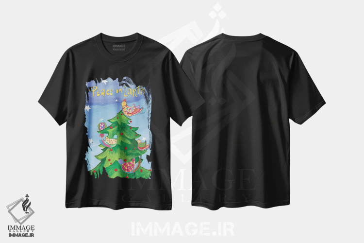 تیشرت مشکی طرح دار پرندگان تعطیلات، تابلو و عبار ت های کریسمسی اثر دیان آرت | فروشگاه ایماژ