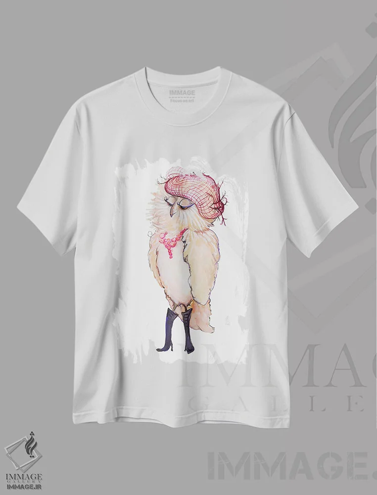 تیشرت سفید طرح دار جغد خوش پوش، تزئینی اثر دیان آرت | فروشگاه ایماژ