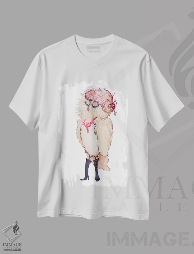 تیشرت سفید طرح دار جغد خوش پوش، تزئینی اثر دیان آرت | فروشگاه ایماژ