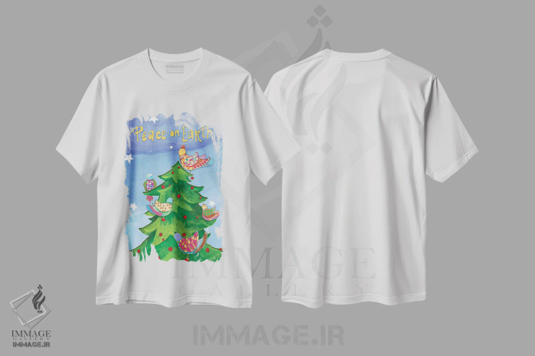 تیشرت سفید طرح دار پرندگان تعطیلات، تابلو و عبار ت های کریسمسی اثر دیان آرت | immage.ir