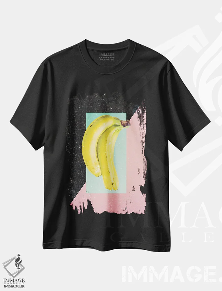 تیشرت مشکی طرح دار موز بخور، هنر فاخر معاصر اثر دنی ایوان | immage.ir
