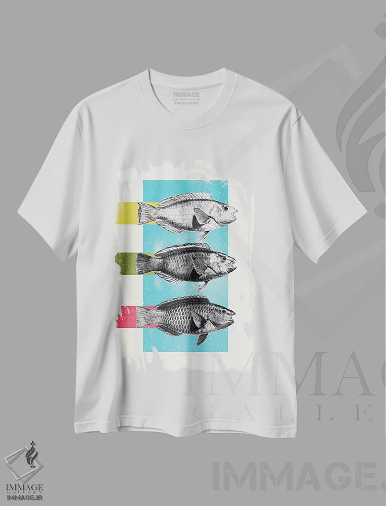 تیشرت سفید طرح دار ماهی، هنر دیجیتال اثر دنی ایوان | immage.ir