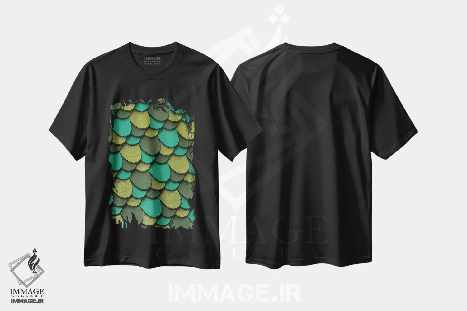 تیشرت مشکی طرح دار فلس های سبز اثر دنی ایوان | فروشگاه ایماژ