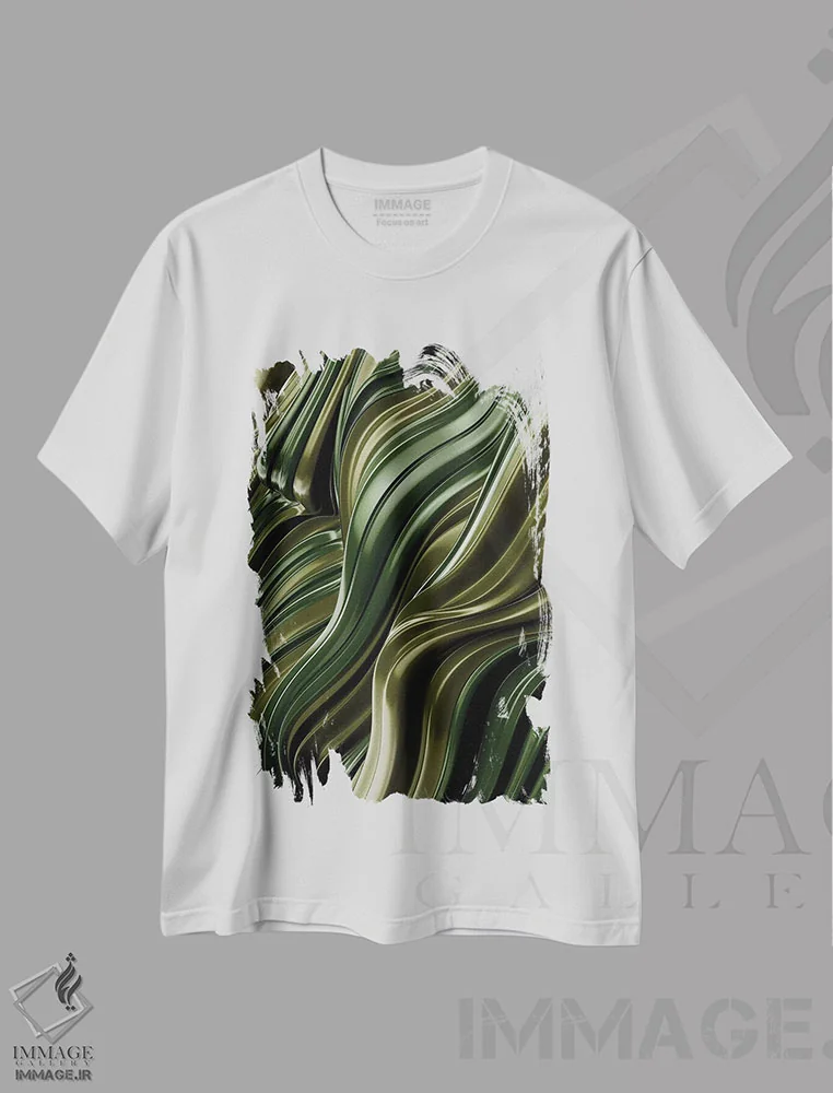 تیشرت سفید طرح دار موج سبز، عمودی اثر دنی ایوان | immage.ir