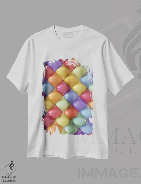 تیشرت سفید طرح دار الگوی بیضی، آبستره اثر دنی ایوان | فروشگاه ایماژ