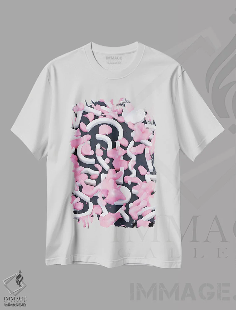 تیشرت سفید طرح دار الگوی حباب صورتی اثر دنی ایوان | فروشگاه ایماژ