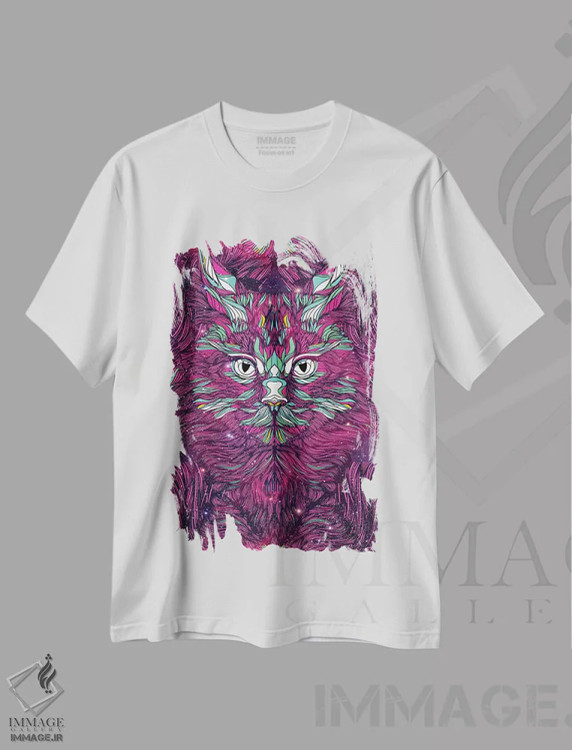 تیشرت سفید طرح دار گربهٔ فضایی، هنر دیجیتال اثر دنی ایوان | فروشگاه ایماژ
