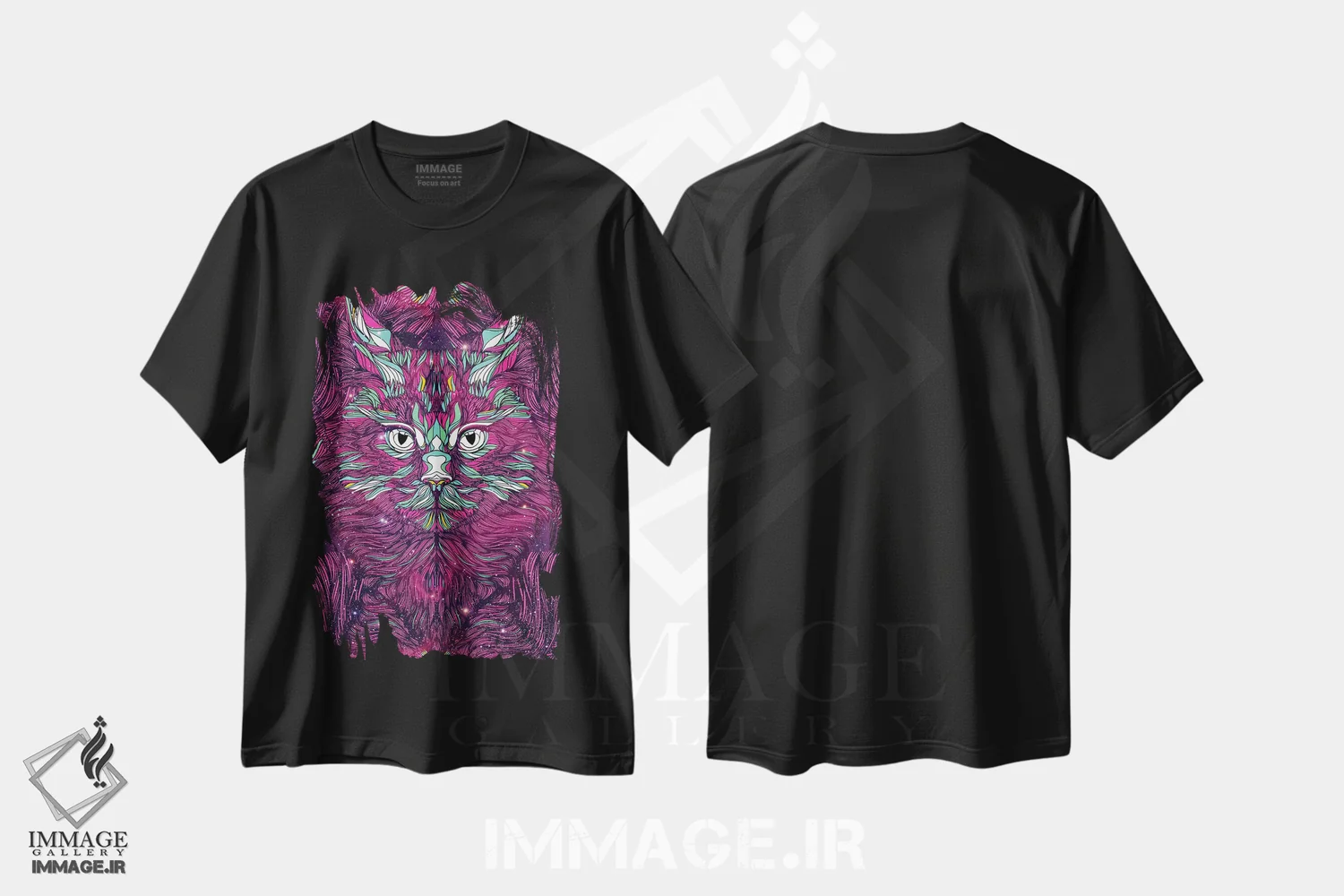 تیشرت مشکی طرح دار گربهٔ فضایی، هنر دیجیتال اثر دنی ایوان | immage.ir
