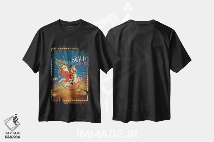 تیشرت مشکی طرح دار کریسمس رنگارنگ IX، هنر دیجیتال اثر دوریوِی | فروشگاه ایماژ