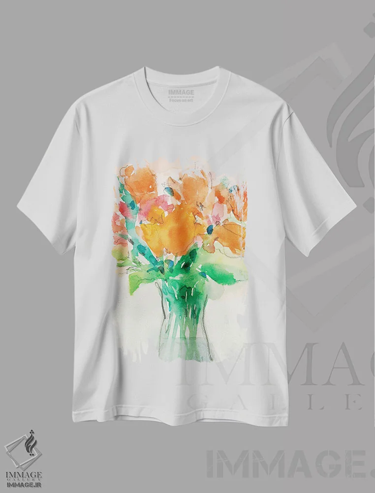 تیشرت سفید طرح دار دسته گل شاد I، مدیوم اثر ساموئل دیکسون | فروشگاه ایماژ