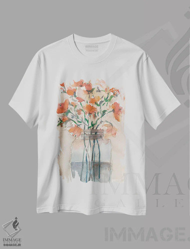تیشرت سفید طرح دار گل ها در شیشه II، مدیوم اثر ساموئل دیکسون | فروشگاه ایماژ