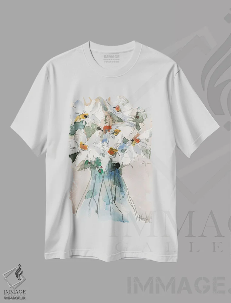 تیشرت سفید طرح دار دید گل داوودی II، دکور روستایی اثر ساموئل دیکسون | فروشگاه ایماژ