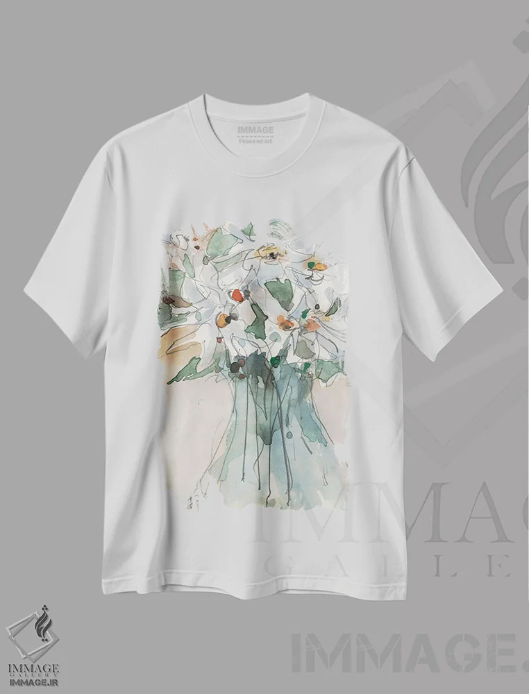تیشرت سفید طرح دار دید گل داوودی I، دکور روستایی اثر ساموئل دیکسون | immage.ir